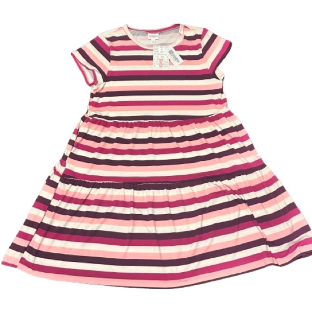 LuLaRoe Pink and Purple Striped Midi Dress